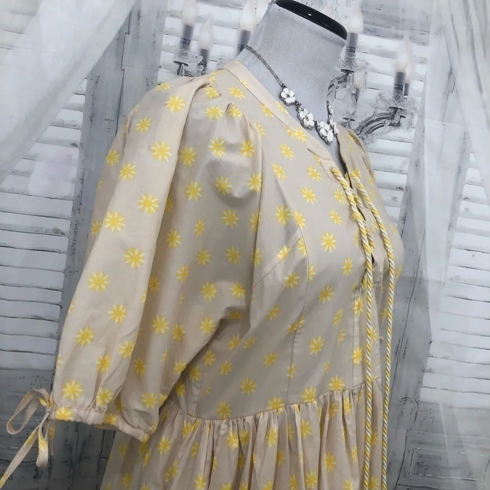 Chelsea & Violet Large Dress Yellow Floral Cotton Short Sleeve Tassels V Neck - Picture 5 of 11